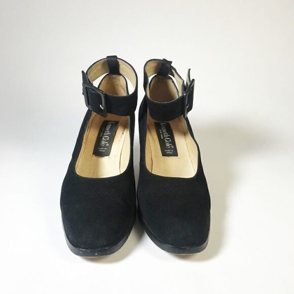 Black Suede Pumps w/Wide Ankle Strap, KC Size 8.5 - Picture 2 of 5
